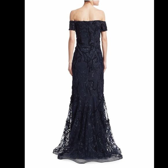 Teri Jon by Rickie Freeman Off-The-Shoulder Mermaid Gown US 10 $1000 - Picture 3 of 7